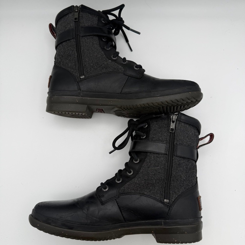Womens UGG Kesey Black Leather Gray Wool Shaft Waterproof Round Toe Boots Size 9 - Picture 4 of 9